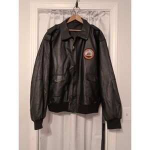 Vintage USMC Burks Bay Leather Jacket Mens 3XL US Marine‎ Corps Black Bomber 90s